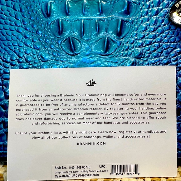 Brahmin NWT Large Blue Teal Duxbury Satche Affinity Ombré Melbourne Bag (P018) - Picture 12 of 12
